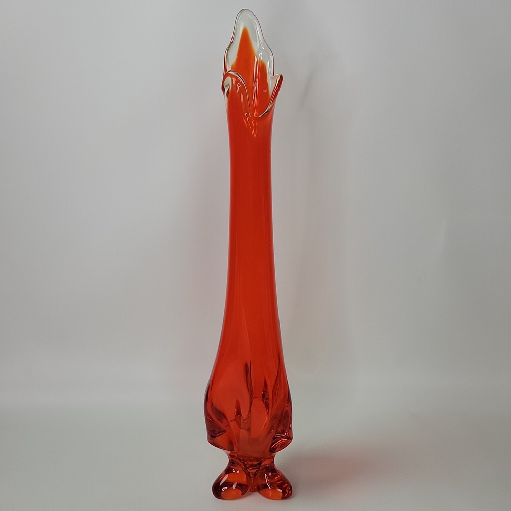 Viking Glass Persimmon Orange Swung Vase Mid Century Modern 20.75" 3 Toe Base